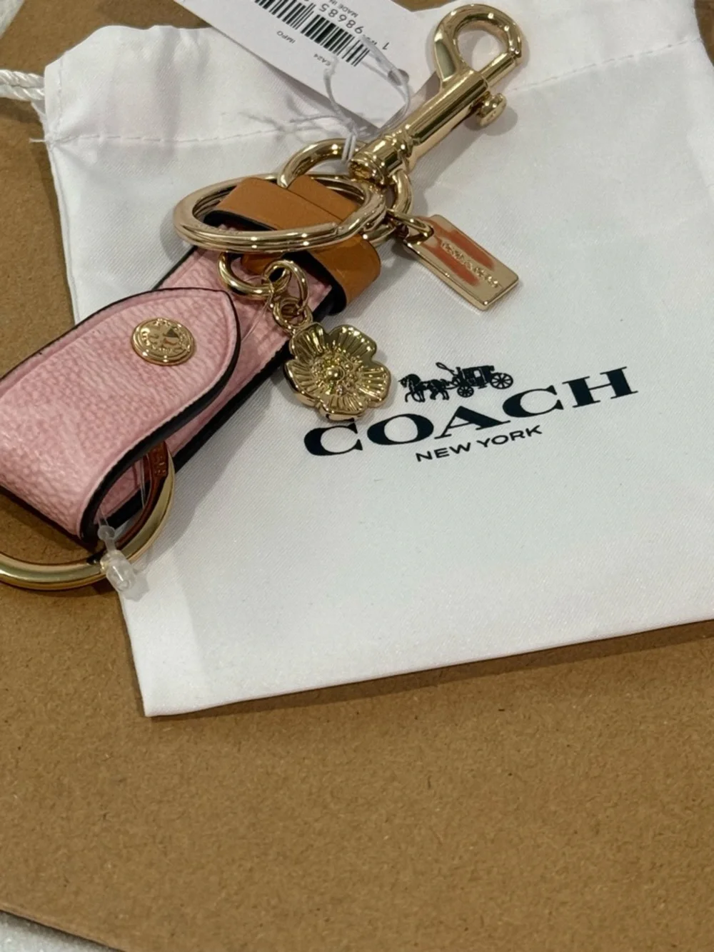 Coach Trigger Snap Bag Charm in Powder Pink Signature Canvas with Tea Rose NWT - Picture 3 of 5